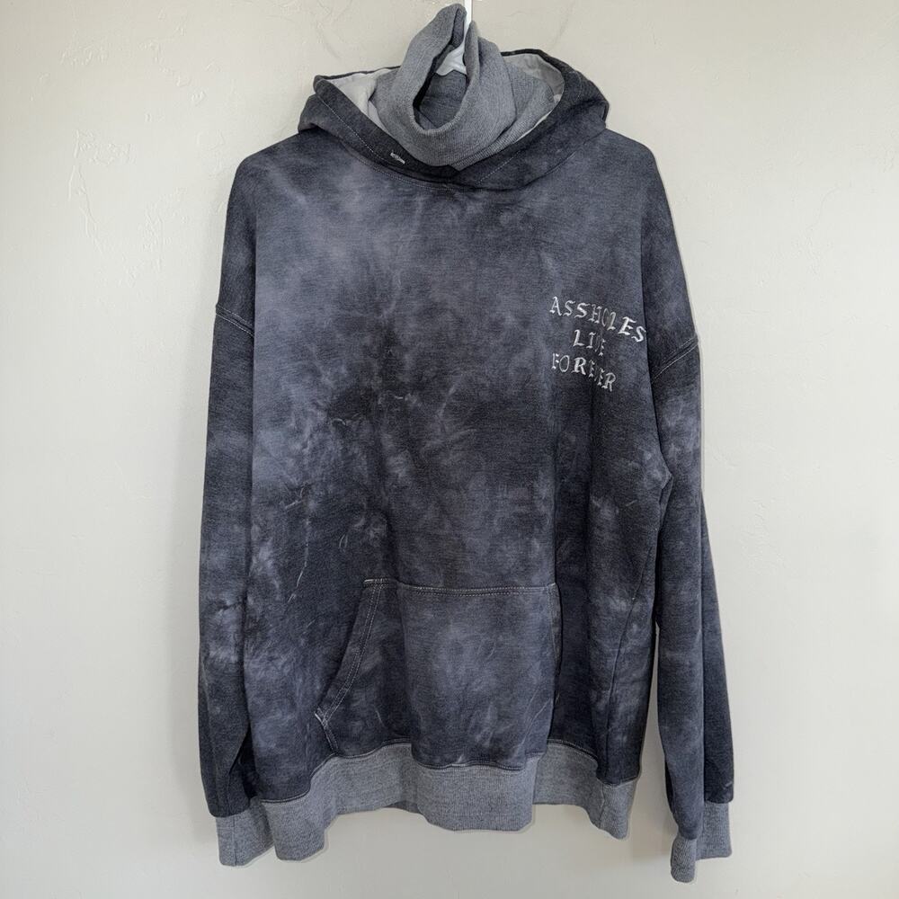 A$$holes Live Forever Gray Tie Dye Turtleneck Hoodie Unisex XL Embroidered - Picture 2 of 5